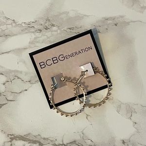 BCBGeneration Gold Beaded Studded Hoops Earrings